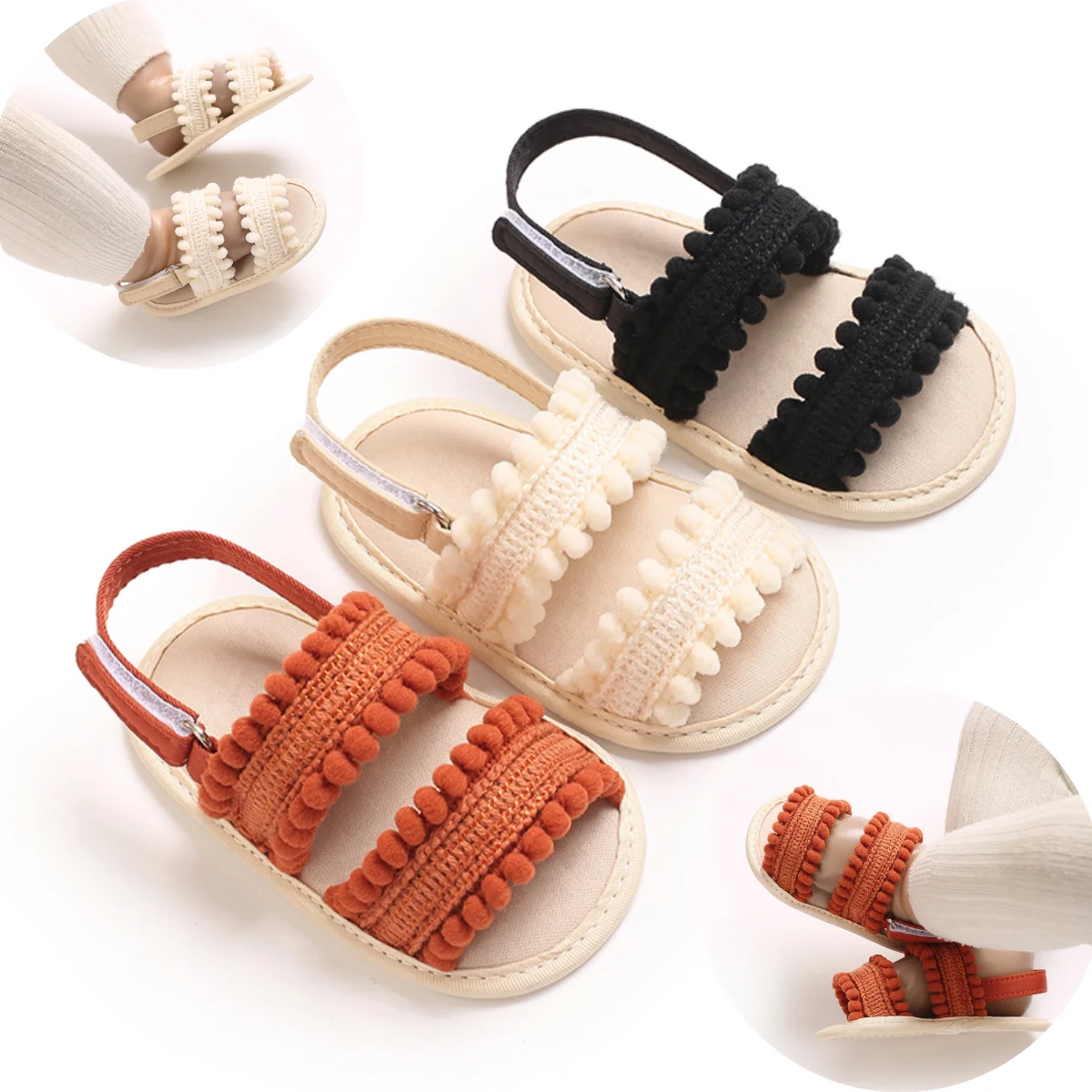 3 Colors Baby Girls Sandals Cotton Soft Sole Summer Infant Wedding Dress Flat Shoes Beach Sandal Newborn First Walkers