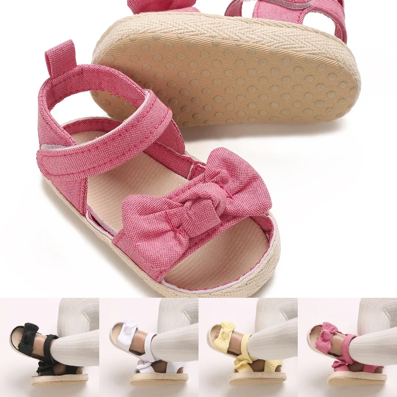 0-18M Non Slip Bow Sandals For Girls Breathable Preschool Soft Sole First Step Shoes Baby Hollow Design Sandals