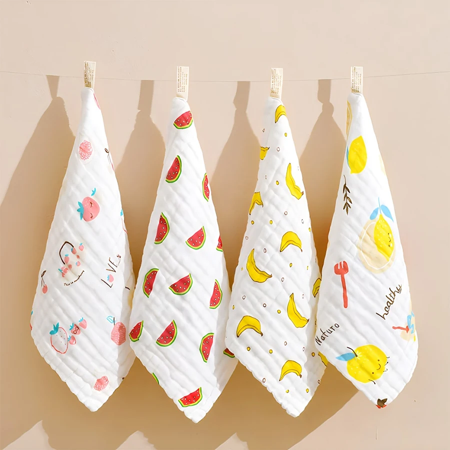 4 Pack of 6-Layer Gauze 9.84*9.84in Baby Gauze Towel, Baby Multi-Functional Soft Saliva Towel, Kidsren's Bathing Newborn Small Square Towel, Burp Towel, Multi-Purpose Towel, Baby Shower Party Gift