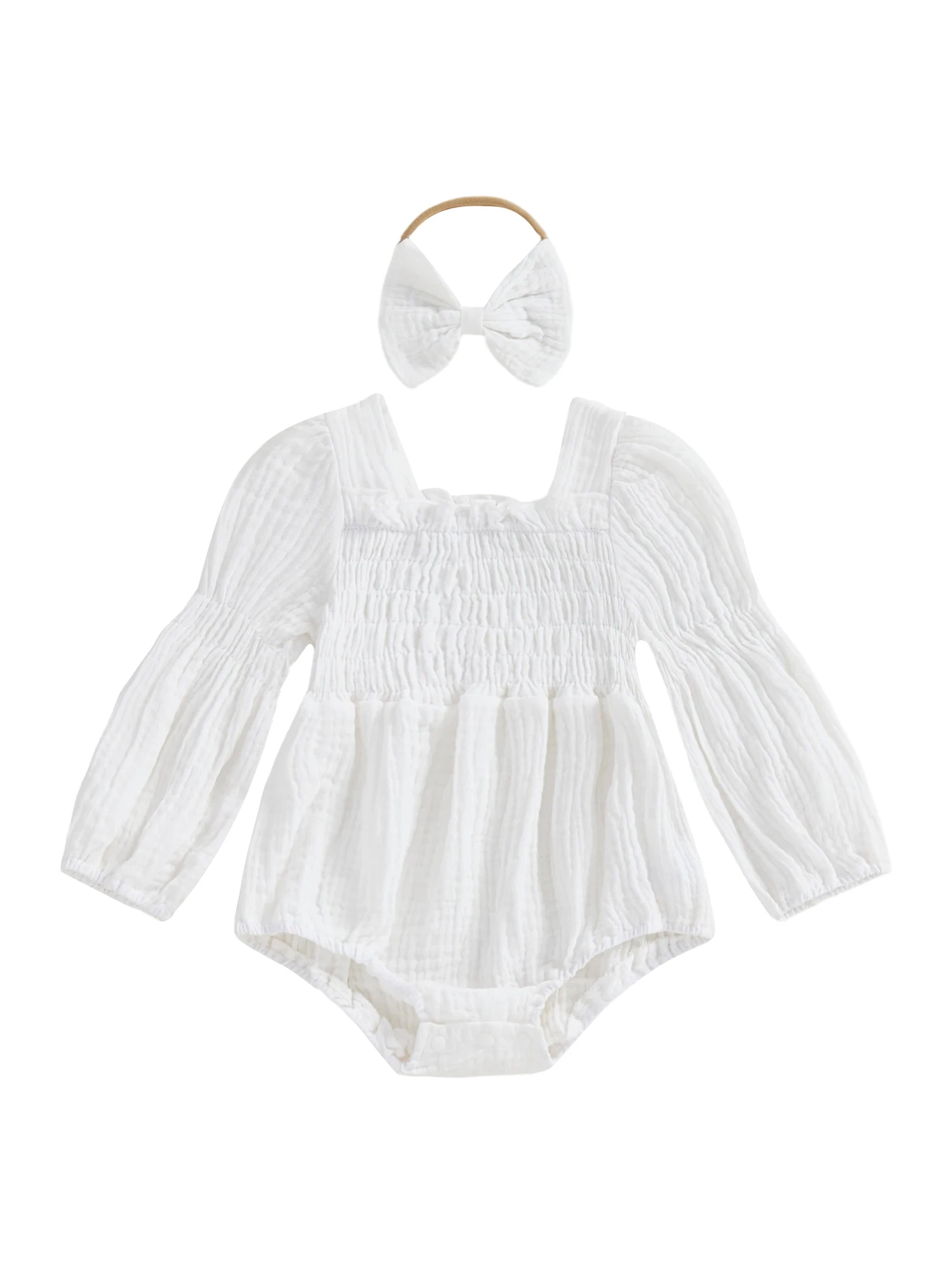 Toddler Girl Clothing Set Long Sleeve Floral Print Romper with Matching Headband Newborn Baby Outfit Set Cute Clothes for Girls