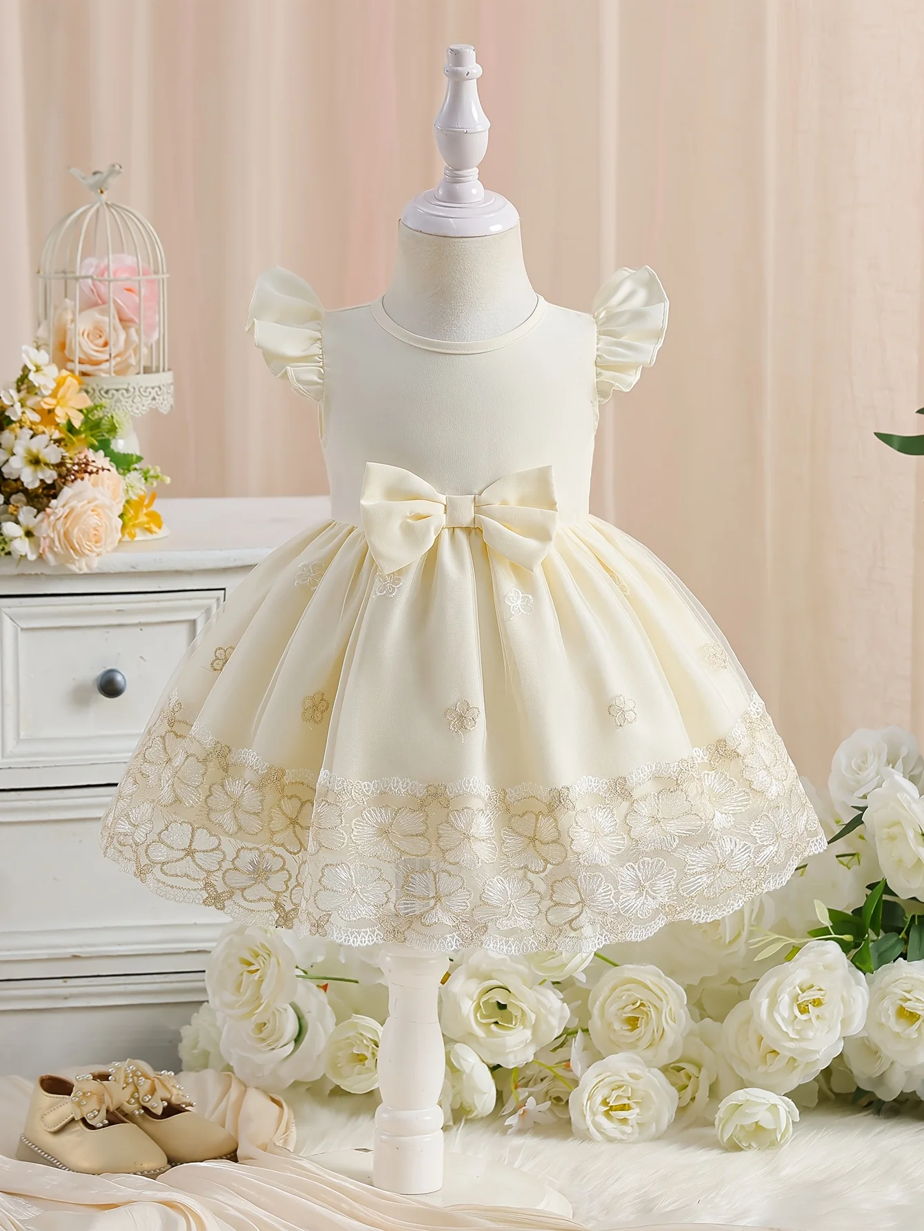 Princess Toddler Girl Summer Dress: Lace Trim Bow Party Dress | Valentine's Day / Birthday Gift